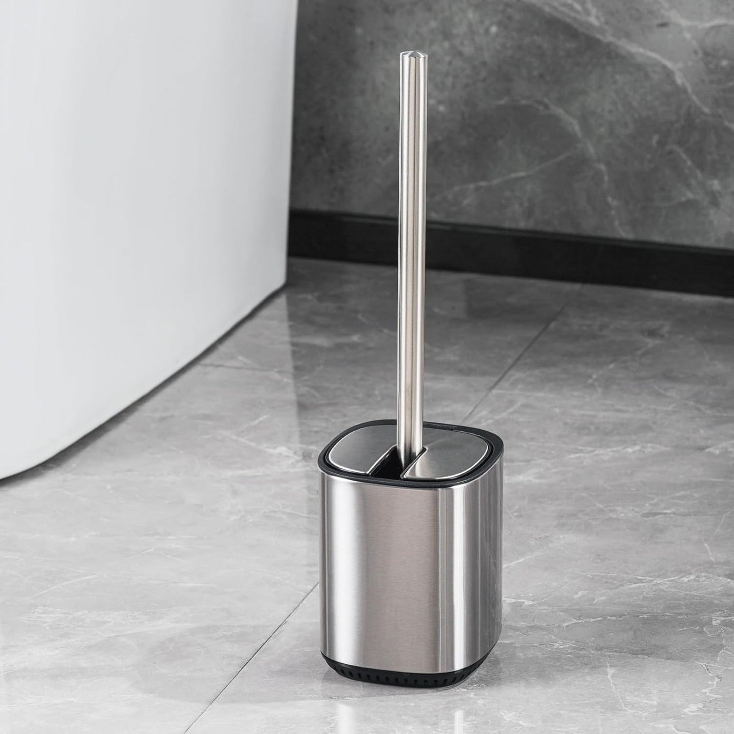Toilet Brush and Holder Set Toilet Bowl Brush Stainless Steel Automatic Open lid Toilet Bowl Cleaner Brush Set Toilet Scrubber Kit Toilet Cleaning Brush for Bathroom