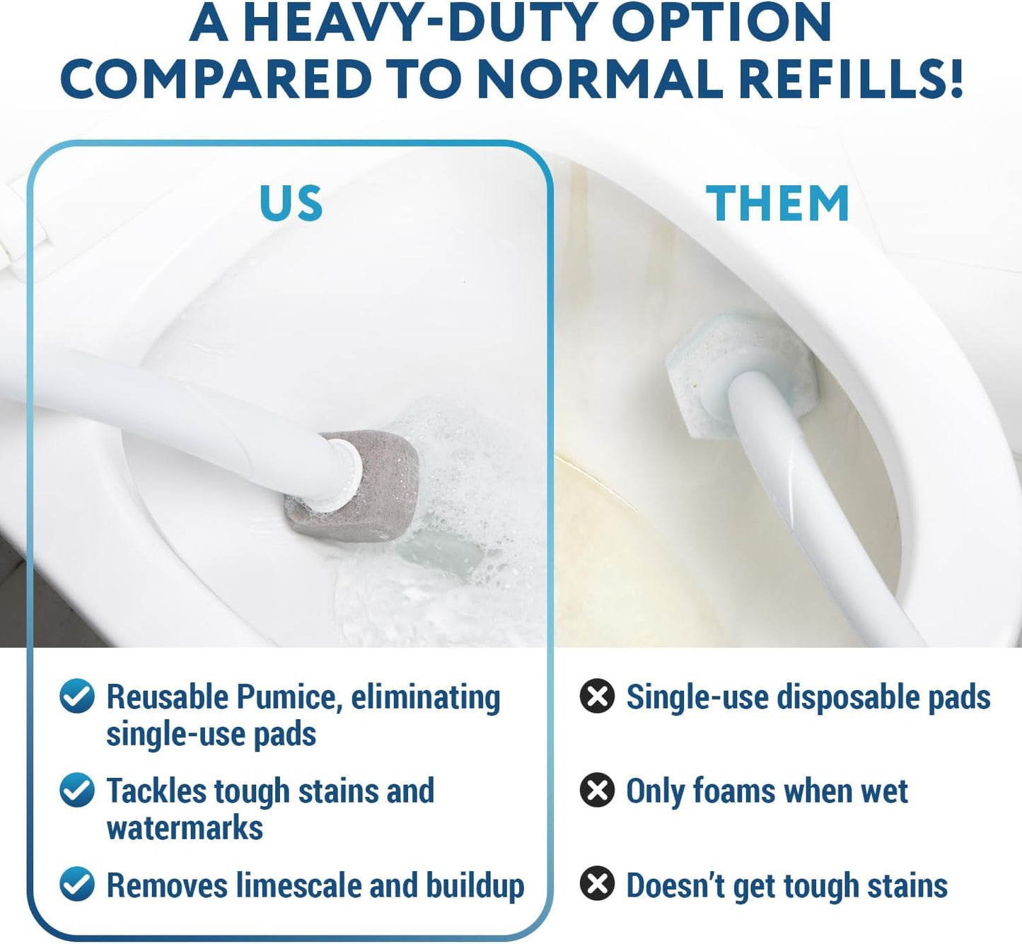 Impresa 6-Pack Pumice Stone Toilet Bowl Cleaner Refill Heads - Compatible with Clorox Toilet Wand Refills - Reusable Natural Stone Scrub Heads for Tough Stains