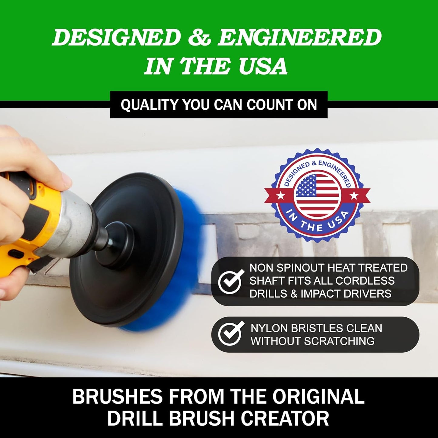 Drillbrush Drill Brush Attachment Set for Bathroom Cleaning – Power Scrubber Brush Kit for Tub, Tile, Shower, and Grout – All-Purpose Household Cleaning Brushes for Drill - Electric Grout Cleaner Kit