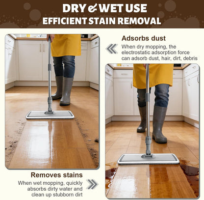 17.7" Microfiber Mop for Floor Cleaning, 59in Long Adjustable Stainless Steel Handle, 360° Rotating Large Flat Mops, 4 Washable Pads for Dry & Wet Cleaning for Hardwood, Vinyl, Laminate, Grey