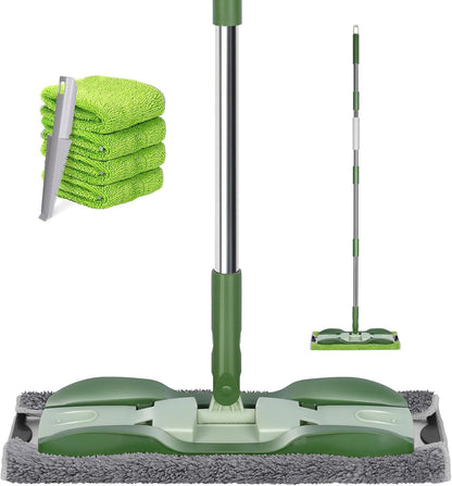 Mops for Floor Cleaning, Masthome Flat Dust Mop with 4 Reusable Pads, 2-Sided Microfiber Dust Mop for Wet & Dry Use, Flat Flip Mops for Hardwood, Laminate, Vinyl,Kitchen, Tile -1 Scraper