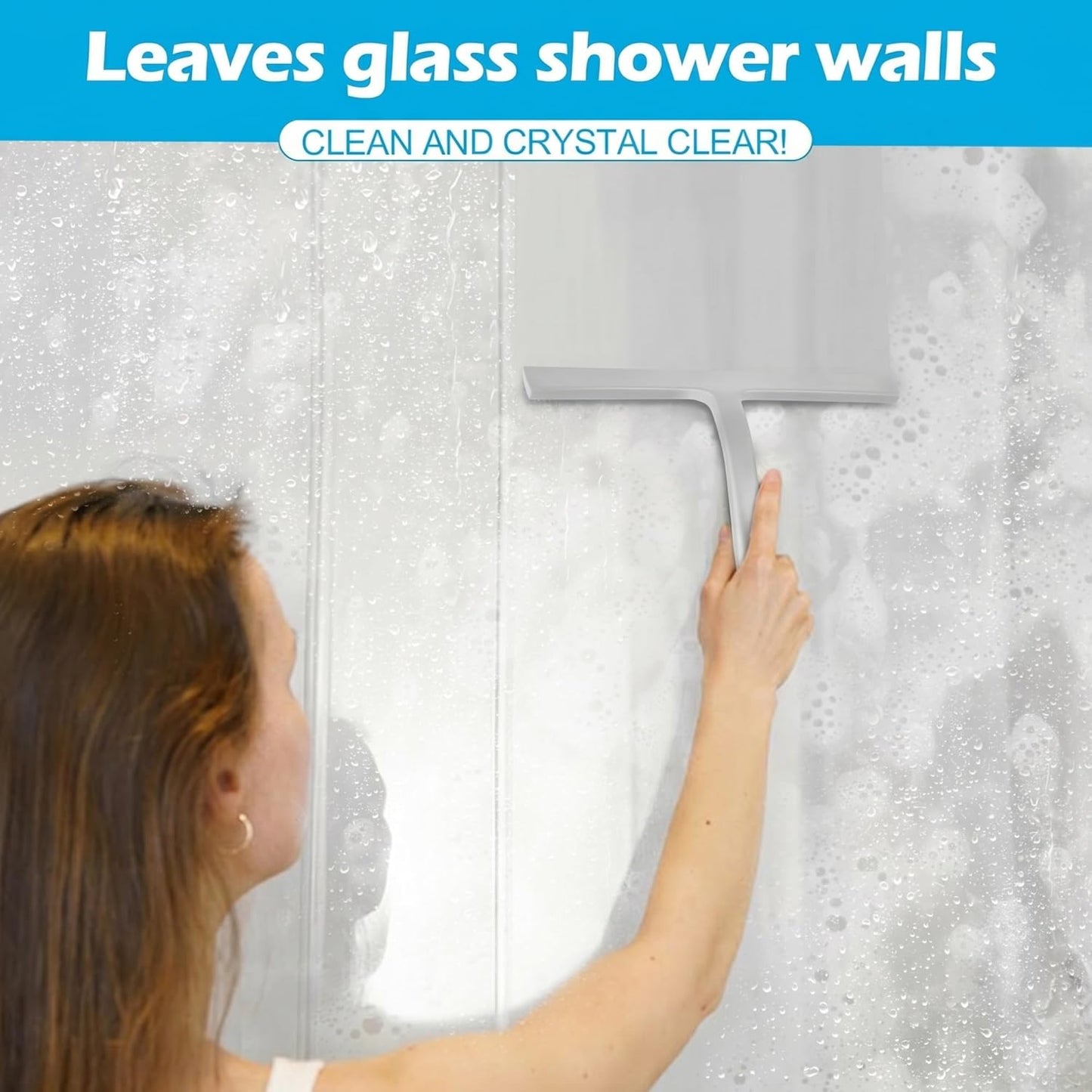 Shower Squeegee for Glass Doors, Mirror Window Tile Scrubber Cleaner with Hook Silicone (Black)