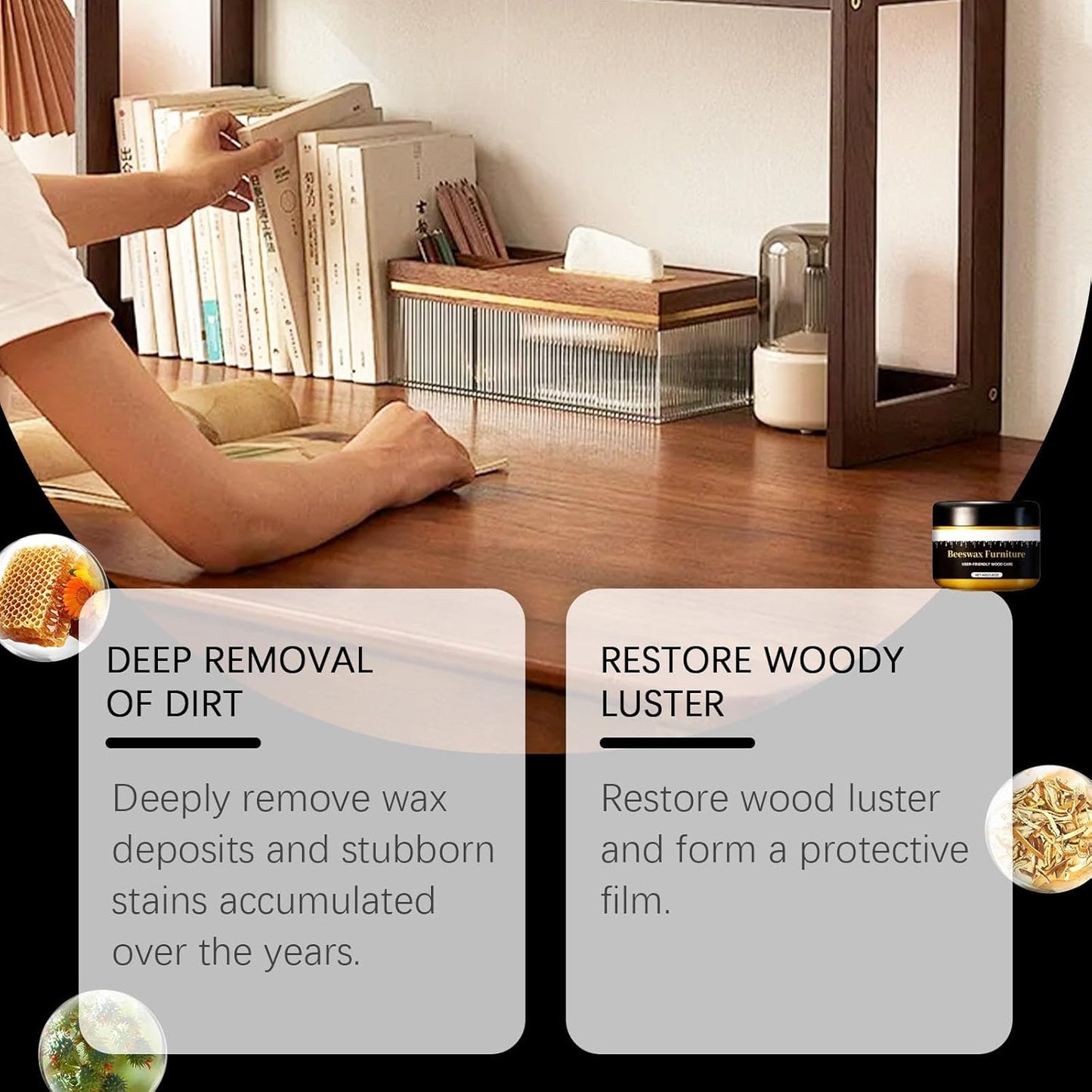 Beeswax Gleam Furniture Polish, Wood Furniture Renovation, Cleans, Polishes & Restores Shine, Waterproof, Natural Beeswax For Chairs, Cabinets, Tables Etc Wooden Furnitures(2PC)
