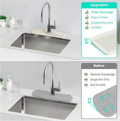 24 Inch Longer Faucet Mat for Kitchen Sink, 5° Slope Fast Self-draining, Kitchen Sink Splash Guard Silicone Sink Faucet Mat Splash Guard Kitchen Sink Area Tidy Splash Faucet Guard Draining Mat