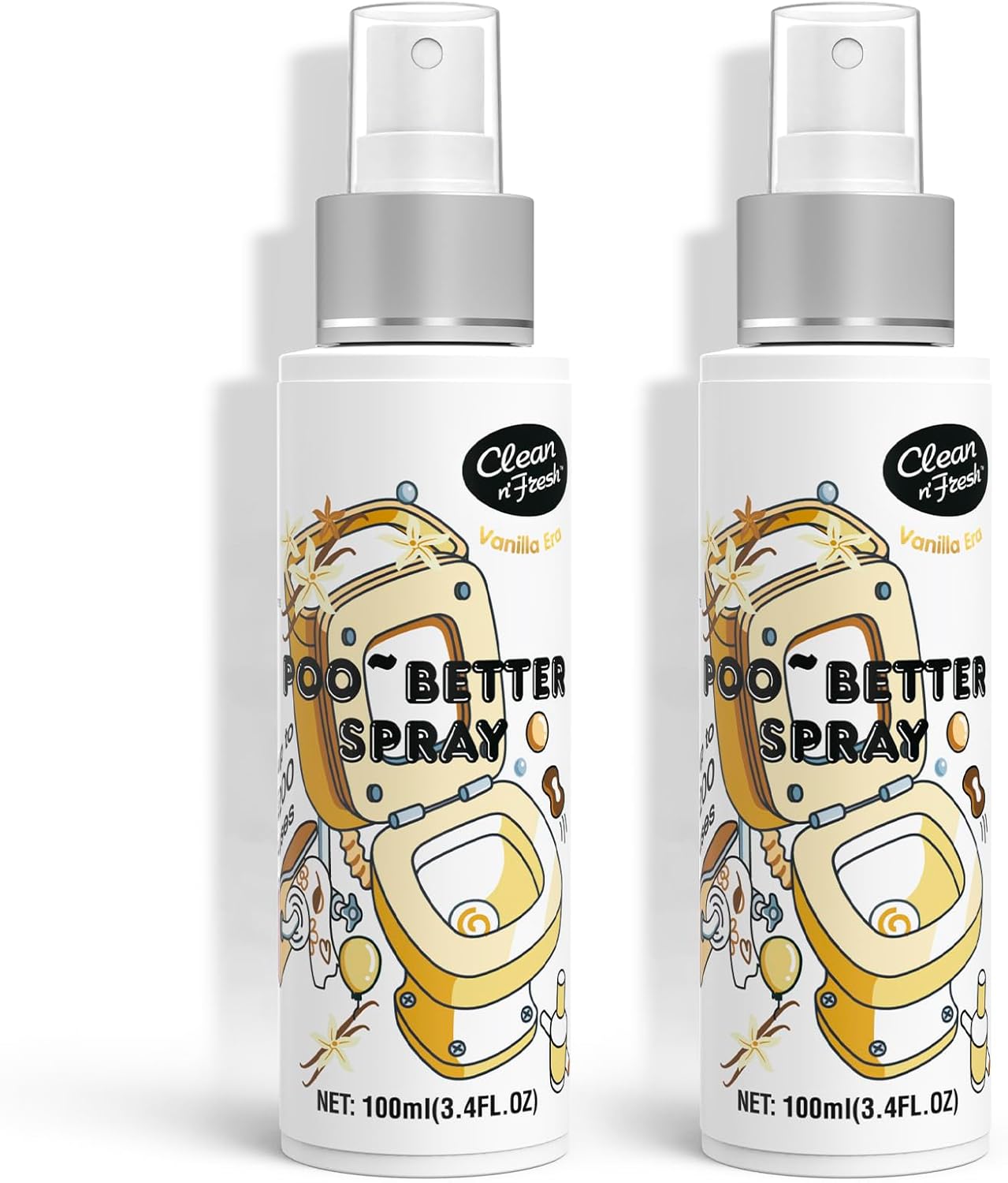 Clean-n-Fresh Toilet Spray, Wild Peony Scent, Bathroom Odor Eliminator & Air Freshener For Room, Trash Cans, Shoes, Fabrics, 3.4 Fl Oz(2 Pack)