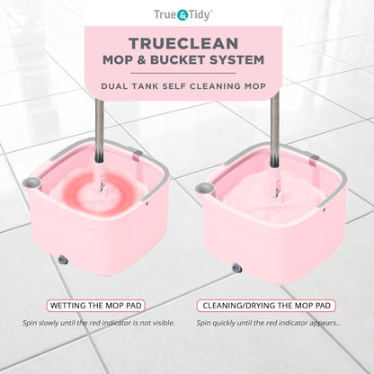 Square Spin Mop and Bucket Smart Floor Mop with Separate Compartments for Clean and Dirty Water, Self Cleaning with 2 Machine Washable Pads, First Launch Limited Edition Rose