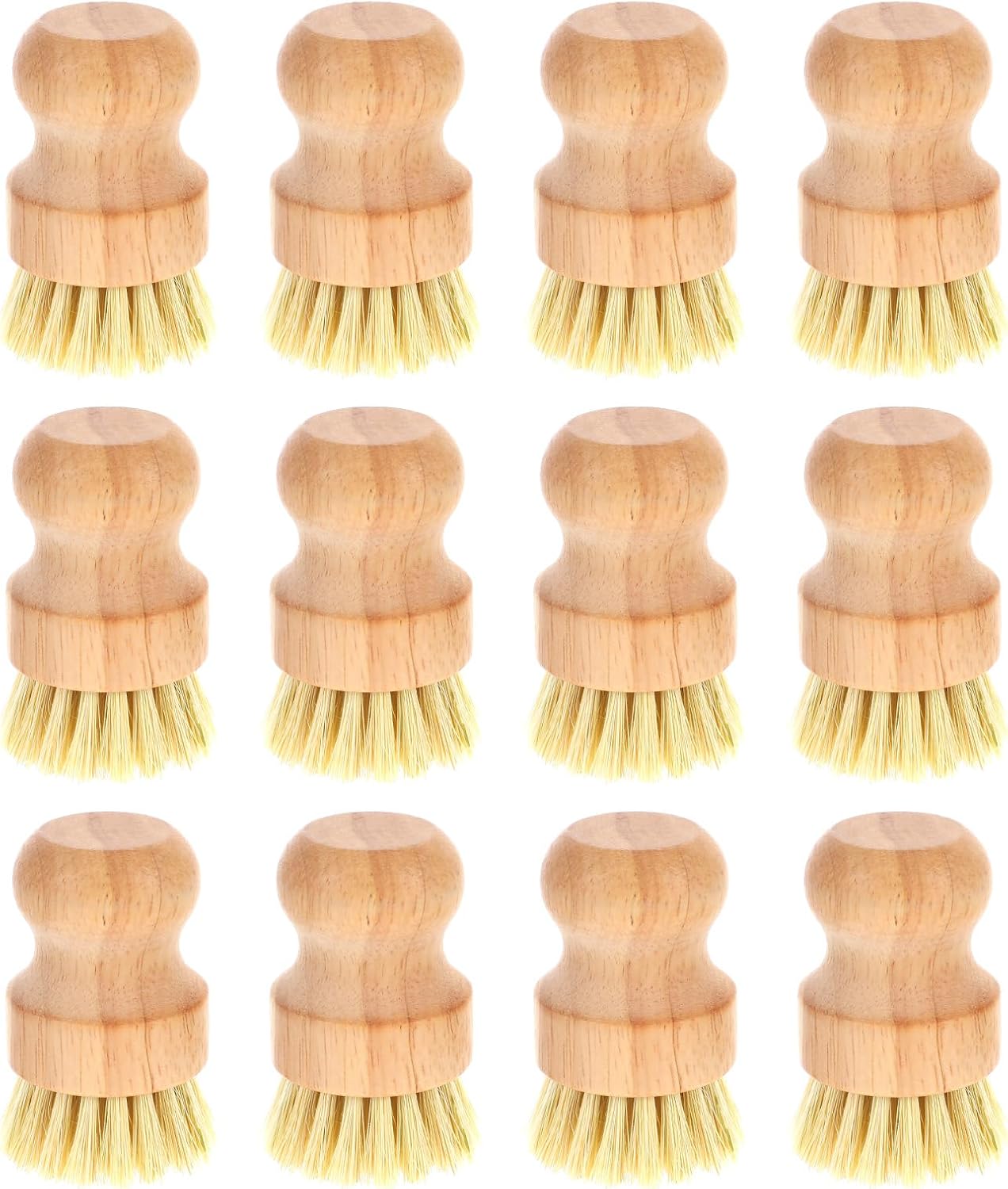 12 Packs Bamboo Dish Scrub Brushes Wooden Scrubbers Set Kitchen Dishwashing Scrubber with Natural Sisal Bristles for Iron Pot Pan Sink