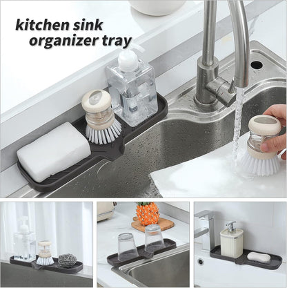 MicoYang Silicone Bathroom Soap Dishes with Drain Spout-Bathroom and Kitchen Sink Organizer,Sponge Holder,Dish Soap Tray,Perfect for Dispenser,Scrubber,Bottle,Cup on Sink or Counter-Black 4.9"×3.2"