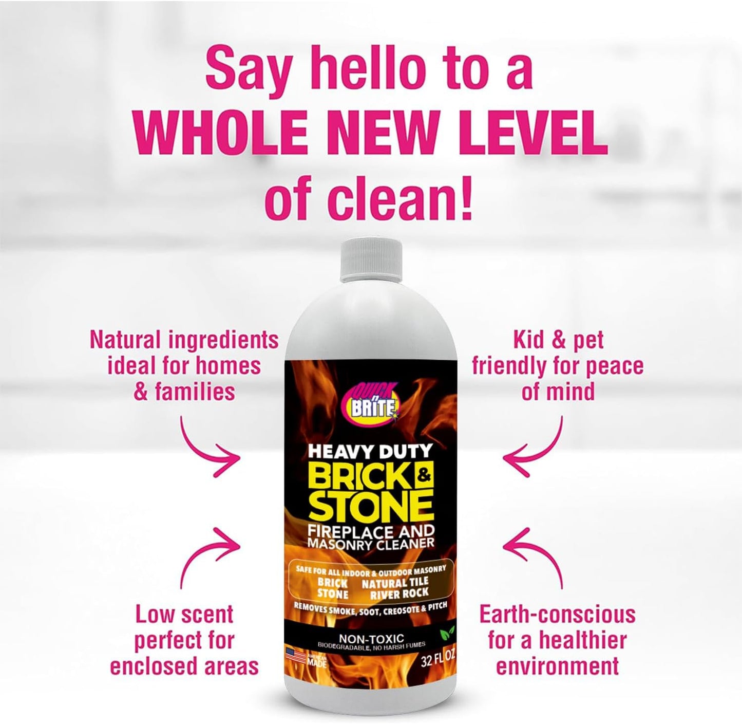 Quick 'n Brite Fireplace Gel Cleaner for Brick, Stone, Rock, Tile, and Marble, Nonabrasive Fireplace Cleaner, Made in the USA, 16 oz