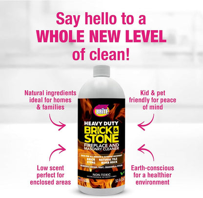 Quick 'n Brite Fireplace Gel Cleaner for Brick, Stone, Rock, Tile, and Marble, Nonabrasive Fireplace Cleaner, Made in the USA, 16 oz