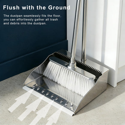 Indoor Soft Bristles Broom and Dustpan Angle Sweeping Dustpan and Broom with Long Handle for Kitchen Hardwood Floor Cleaning (Broom and Dustpan)