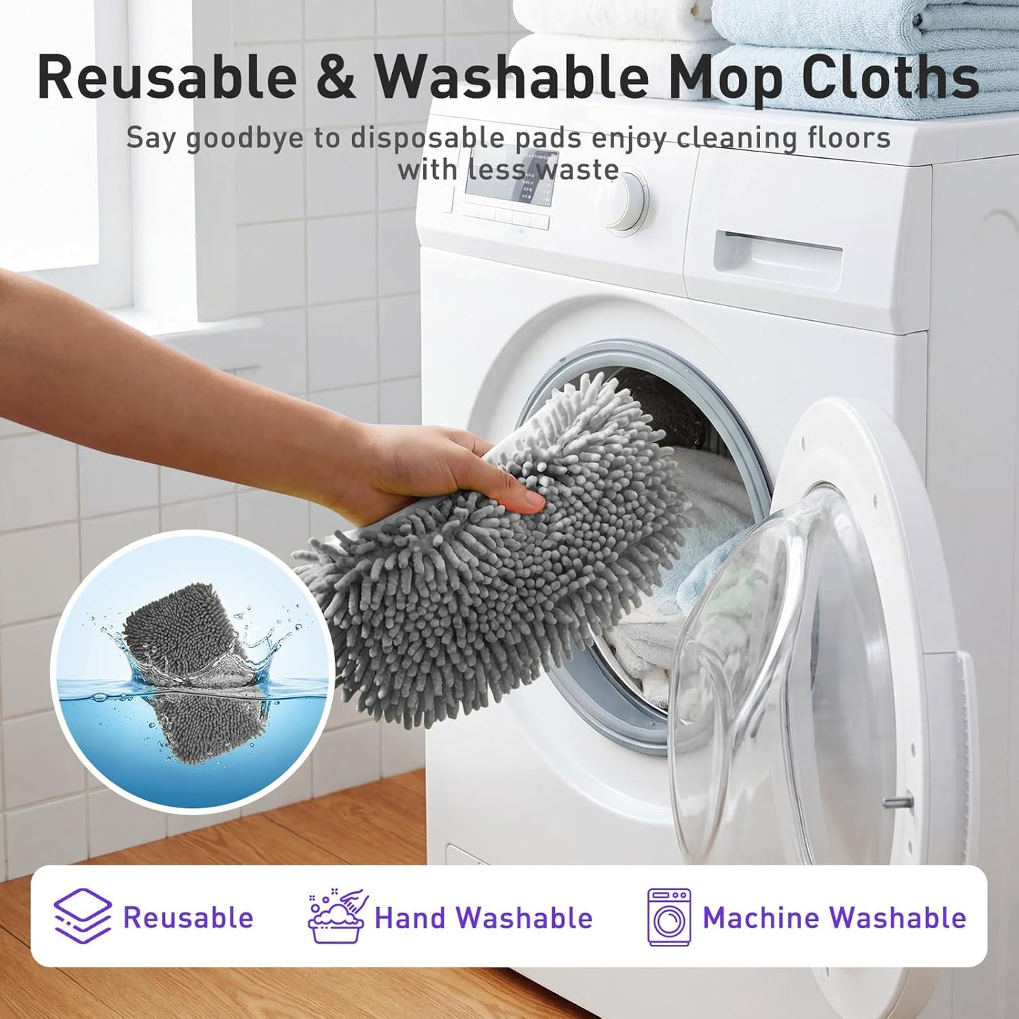 6 Pack Reusable Microfiber Mop Pads Compatible with Sweeper Mops, Replacement Mopping Pads Dry Sweeping Cloths, Washable Chenille Flat Mops Refills for Mopping Floor Cleaning (Mop is not Included)