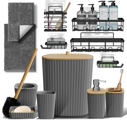 Clara Clark Bathroom Set - Sage Green Bathroom Accessories Set, 6PC Bathroom Accessory Set, Bathroom Sets with Toilet Brush, Trash Can & Soap Dispenser