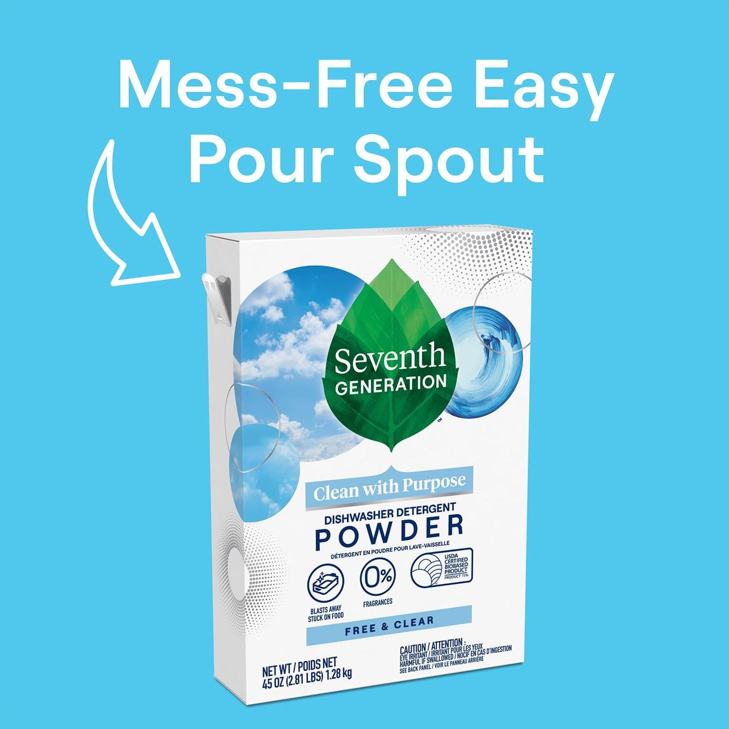 Seventh Generation Dishwasher Detergent Powder + Rinse Aid, Free and Clear, Biodegradable, Plant-Based & Fragrance-Free, Septic Safe