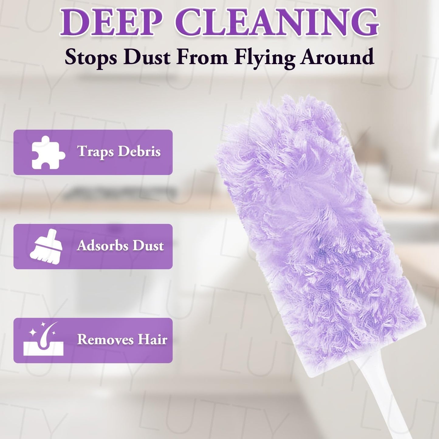 Dusters Refills 60 Count 360°Double-Sided Electrostatic Dusting Pads with Upgraded Thick Fibers, Disposable Duster Heads for Blinds Ceiling Fans Furniture Compatible with Swiffer Dusters（Purple）