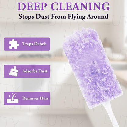Dusters Refills 60 Count 360°Double-Sided Electrostatic Dusting Pads with Upgraded Thick Fibers, Disposable Duster Heads for Blinds Ceiling Fans Furniture Compatible with Swiffer Dusters（Purple）