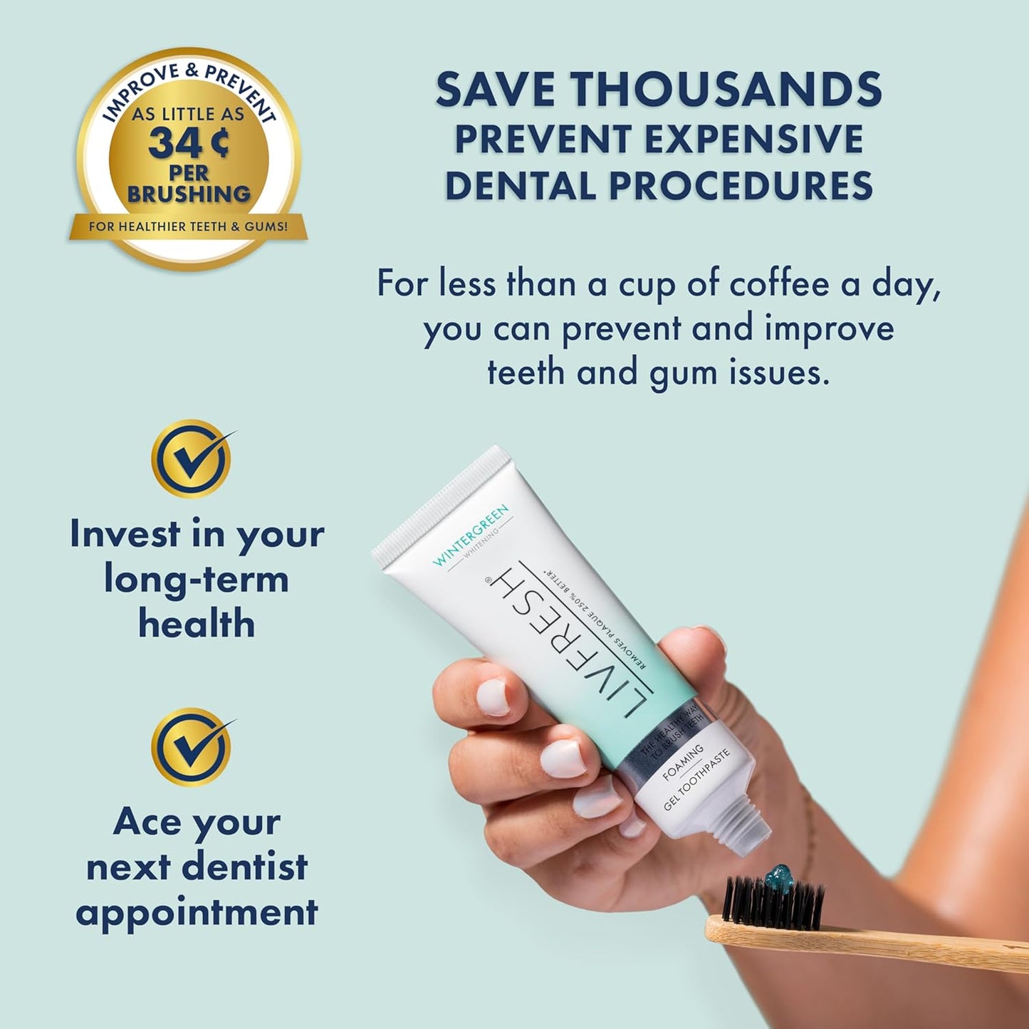 LIVFRESH Toothpaste Gel, Clinically Proven to Remove Plaque 250% Better, Improves Gum Health 190% Better, Prevents & Reduces Tartar, Mild Peppermint
