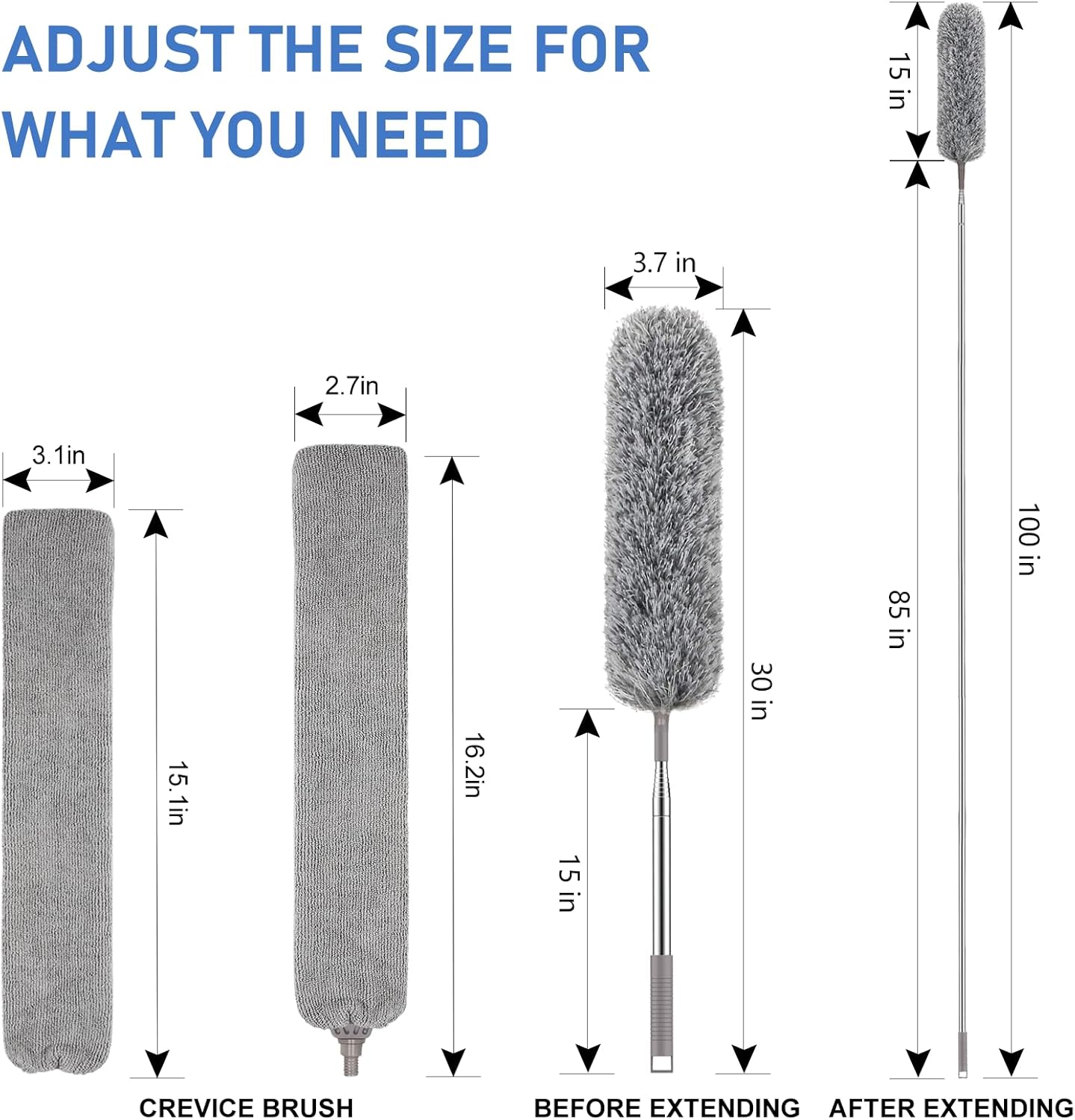 SetSail Extra-Long Dusters with Extension Pole 100-inch for Cleaning, Bendable Microfiber Head Washable Ceiling Fan Duster for High Ceilings, Furniture