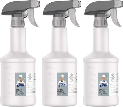 MR.SIGA 24 oz Empty Plastic Spray Bottles for Cleaning Solutions, Heavy Duty Household Reusable Spray Bottles with Measurements and Adjustable Leak Proof Nozzle, 3 Pack