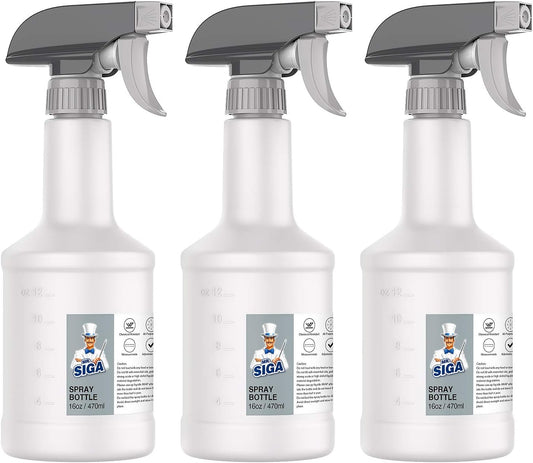 MR.SIGA 24 oz Empty Plastic Spray Bottles for Cleaning Solutions, Heavy Duty Household Reusable Spray Bottles with Measurements and Adjustable Leak Proof Nozzle, 3 Pack