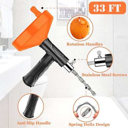 33 FT Drain Snake Auger, Plumbing Snake Drain Hair Clog Removal Tool, Sink Unclogger Drain, Heavy Duty Drum Auger, Cleaner Tool for Bathroom Kitchen Tub Shower Drain Clog Remover with Gloves