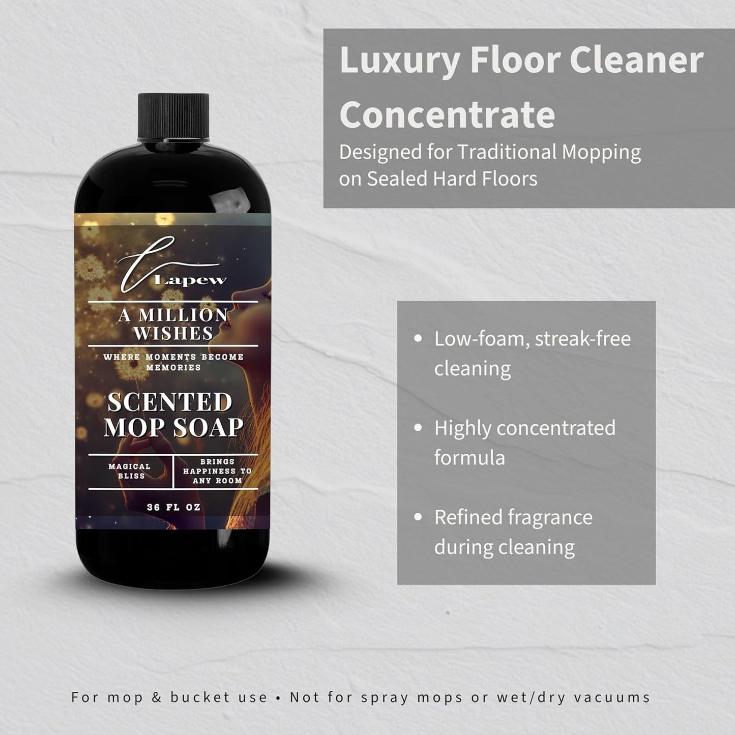 Lapew Santal Scented Mop Soap - Luxury Floor Cleaner Concentrate for Mopping Tile, Laminate, Vinyl & Hardwood | Streak-Free, Low-Foam | 36 oz - Colors A