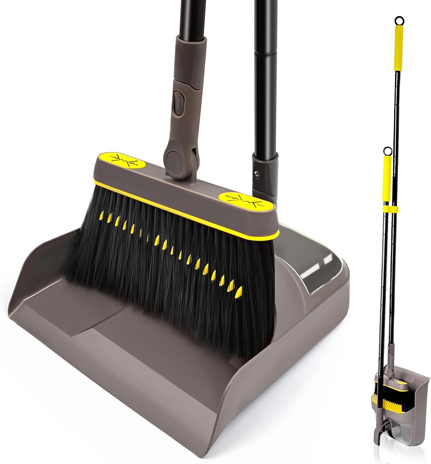 JEHONN Broom and Dustpan Set for Home, 54 Inches Long Handle Lightweight 180 Degree Rotating Indoor Upright Standing Dust Pan with Comb Teeth, Store Sweep Set for Room Kitchen Lobby Office