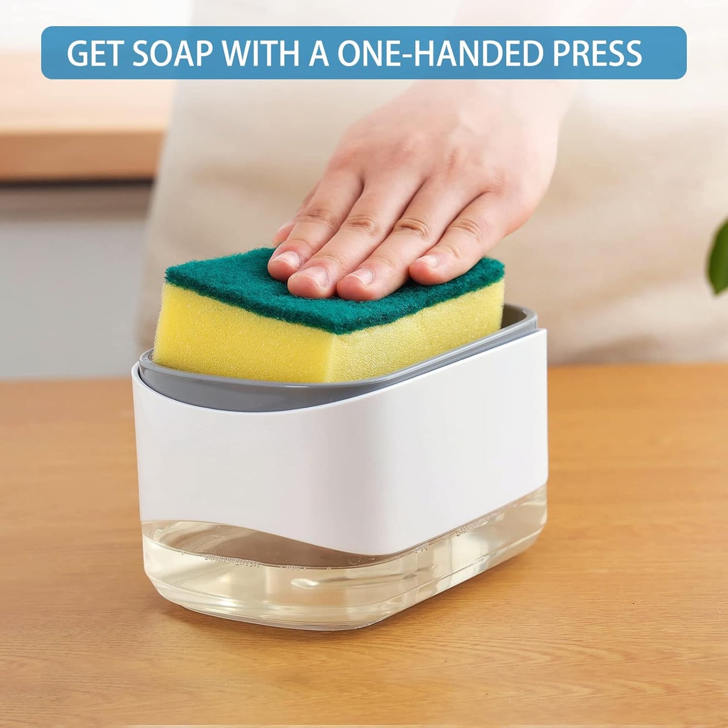 RUFCRIL Soap Pump Dispenser and Sponge Holder, 10oz / 300ml Dish Soap Dispenser for Kitchen,White