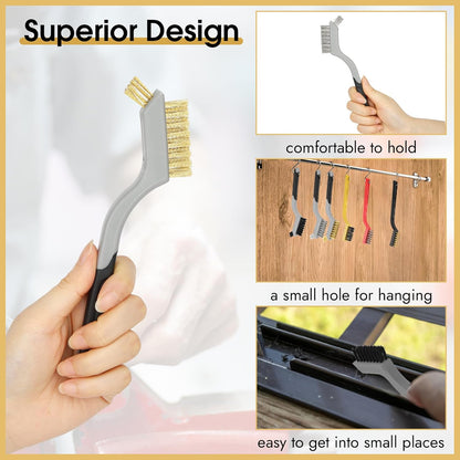 6 Pieces Wire Brushes Set, Small Metal Brass/Stainless Steel/Nylon Brushes for Cleaning Metal Rust Remover and Paint Removal