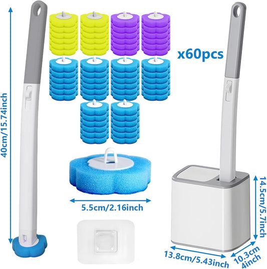 2 Pack Disposable Toilet Bowl Cleaner Wand and Holder Set, Toilet Brush Disposable with 48 Cleaner Refills Extended Handle for Toilet Bowl Cleaners Disposable, Bathroom Cleaning, Bathtub