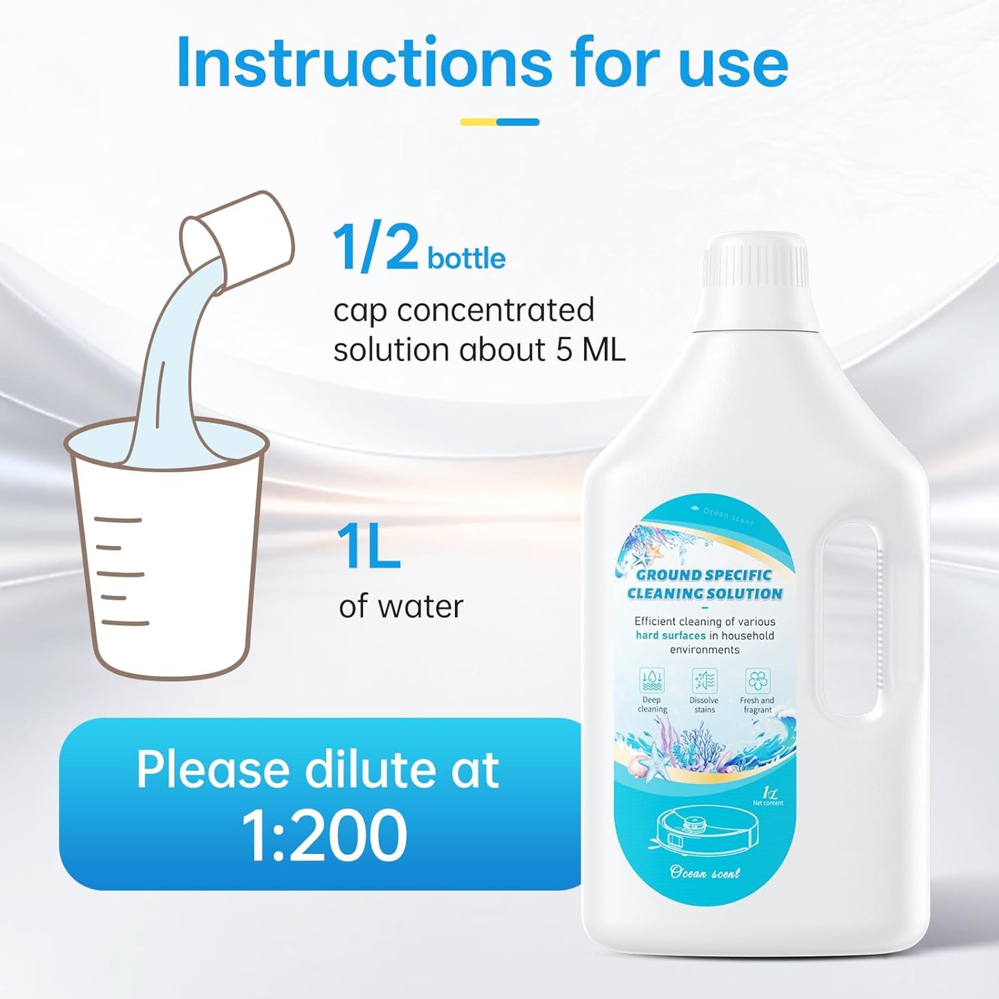 Nukisa 1L Sweet Orange Floor Cleaning Solution Compatible with Roborock&Eufy&iRobot&Ecovacs&Dreame&Shark, Fragrance Deodorization, Deep Cleans for Multiple Hard Floors, Suitable With All Robot Vacuum
