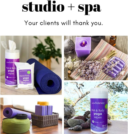 Yoga Wipes for Mat and Body - Bulk CASE of 6 - Natural Lavender and Tea Tree - by Jasmine Seven - for Studio, Gym, Spa, Fitness