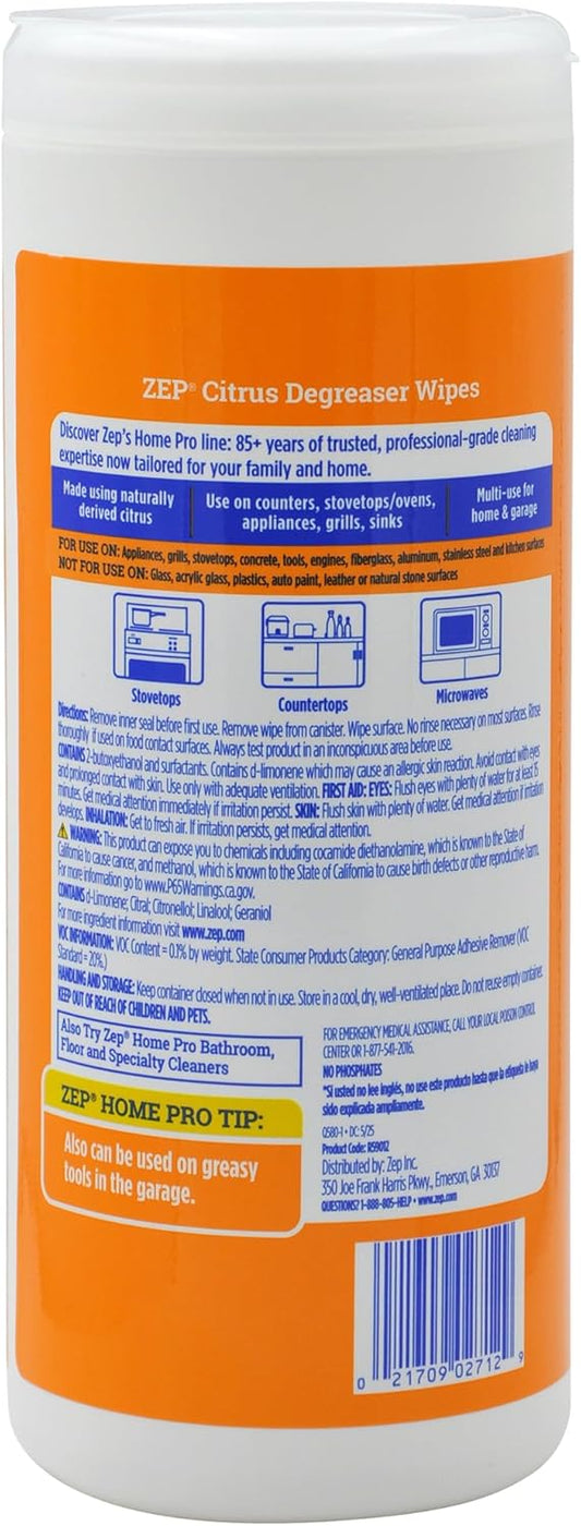 Zep Home Pro Citrus Degreaser Wipes 50 count- R59012 - Quickly cleans and degreases heavy-duty messes