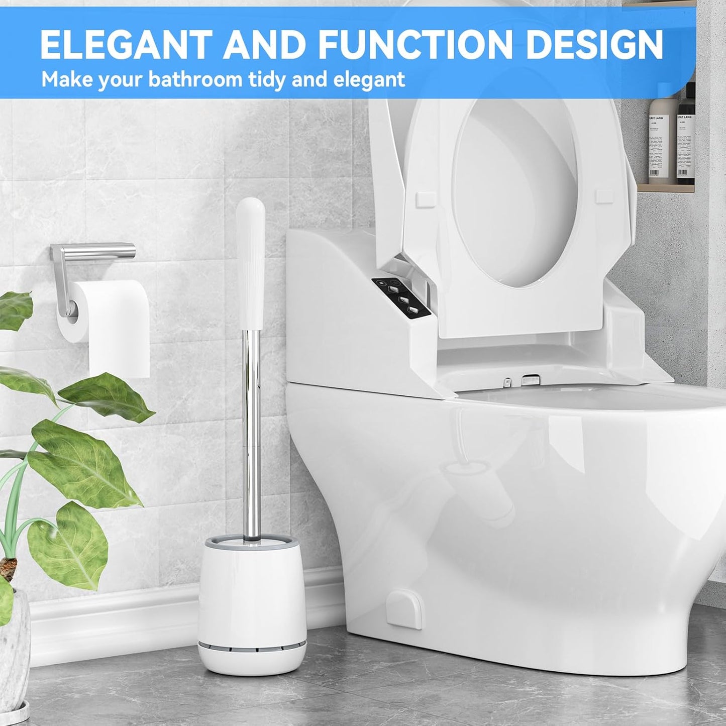 Toilet Brush, 2 PCS Toilet Brush and Holder with 304 Stainless Steel Handle, Space Saving Toilet Bowl Brush for Storage, Durable Bristles Toilet Scrubber for Bathroom Cleaning