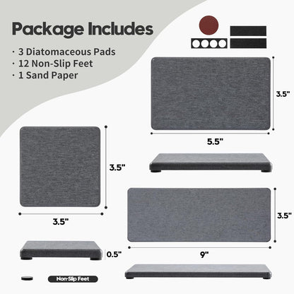 2PCS Water Absorbing Stone Drying Tray for Kitchen Counter & Bathroom Sink, Diatomite Faucet Splash Guard, Soap Dispenser Rack & Sponge Holder Caddy Organizer, Marble White (Printed Pattern), 9"x 3.5"