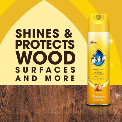 Pledge Multisurface Furniture Polish Spray, Works on Wood, Granite, and Leather, Shines and Protects, Orange, 9.7 oz - Pack of 12