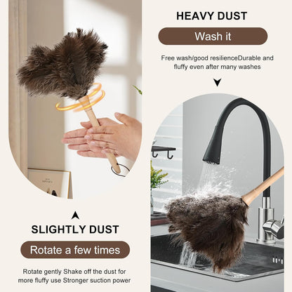 Natural Ostrich Feather Duster 14.9 inch Fluffy Mini Dusters with Plastic Handheld for Cleaning Car Keyboard Office 1 Pcs