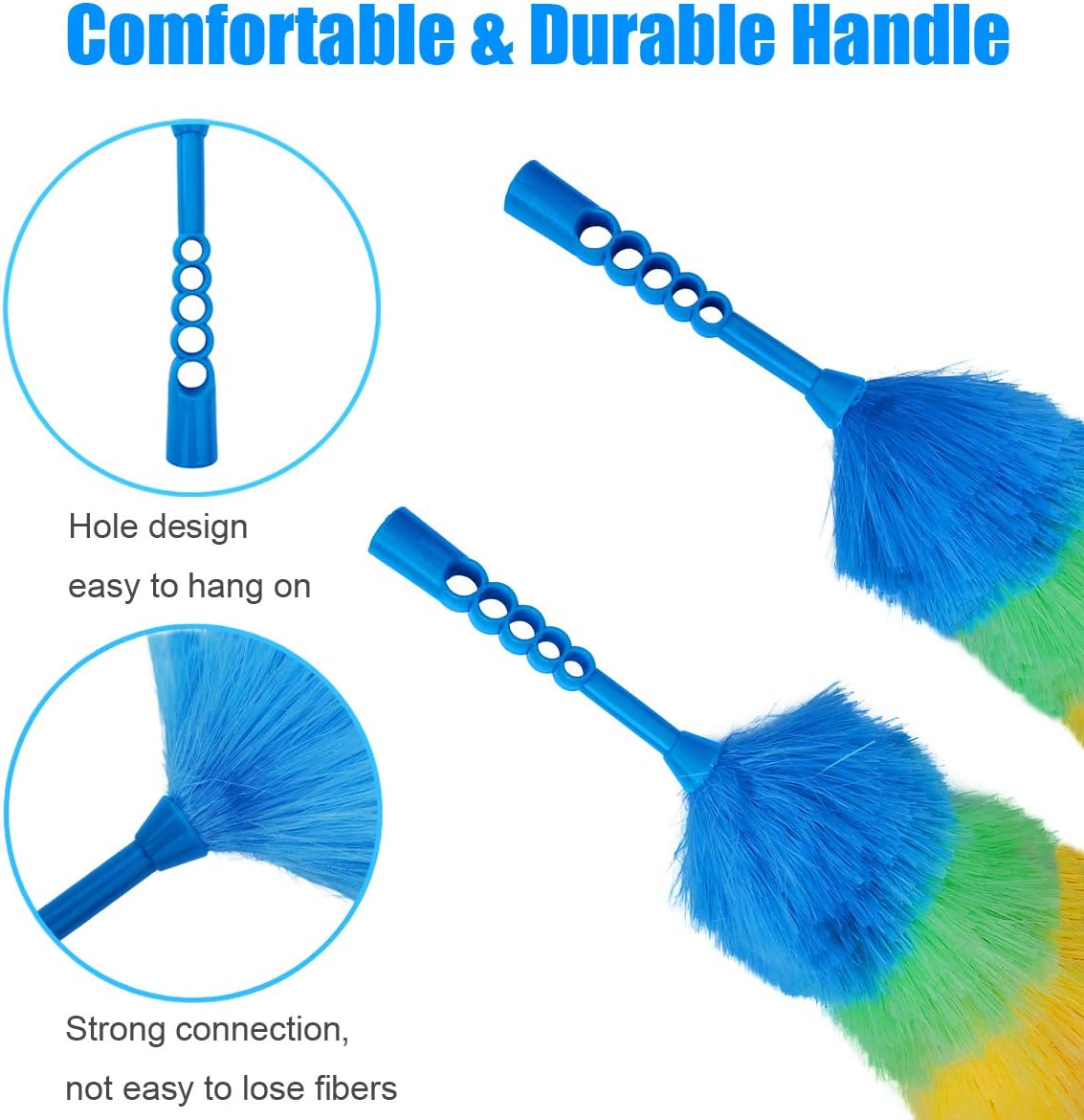 3 Pack Upgrade 19” Rainbow Static Feather Duster with Beandable and Washable Head - More Fibers Bigger Head Less Loss of Fiber