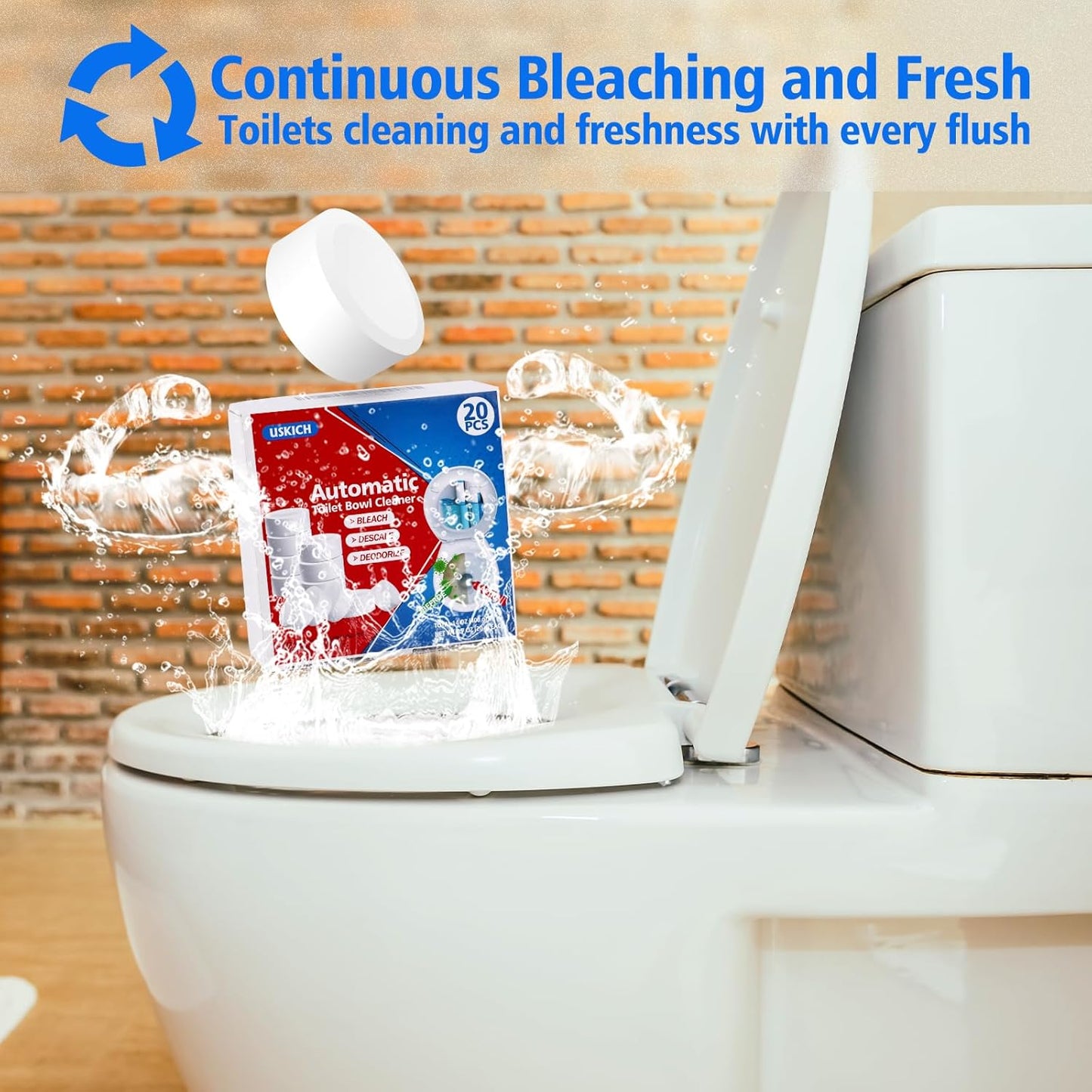 USKICH 20 Pack Toilet Bowl Cleaner Tablets,Blue Automatic Toilet Tank Cleaners, Long-Lasting Household Toilet Cleaners,Toilet flush Cleaning & Deodorizer