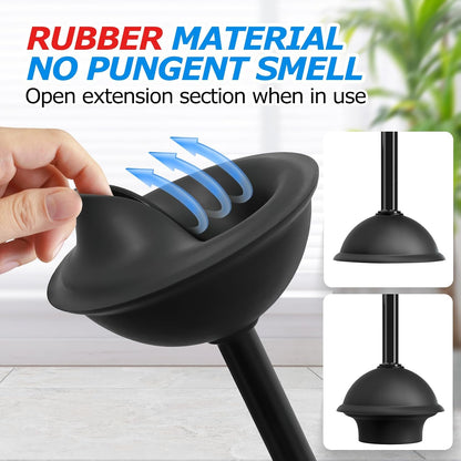 FORASTO 2Pack 2 in 1 Toilet Brush and Plunger Set, Extended Handle Plunger,Toilet Bowl Brush Plunger Set,Clean Gloves,Cleaning Tools,Cleaning Brush,Cleaning Supplies,Toilet Brush Plunger Combo,Black
