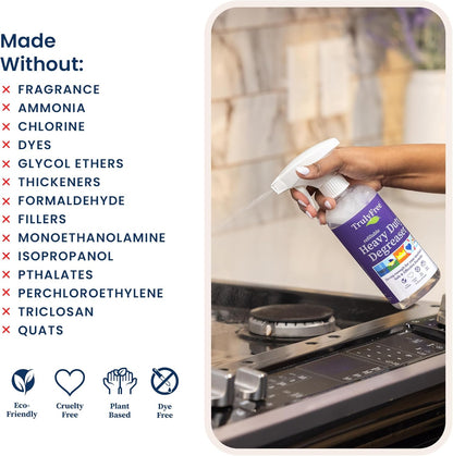 Truly Free Heavy Duty Degreaser - Grease Remover & Grime Cleaner for Kitchen, Automotive & More, Household Cleaning Supplies, Fragrance-Free, Includes 16 oz Reusable Empty Bottle + Two Fills, 3 oz ea.