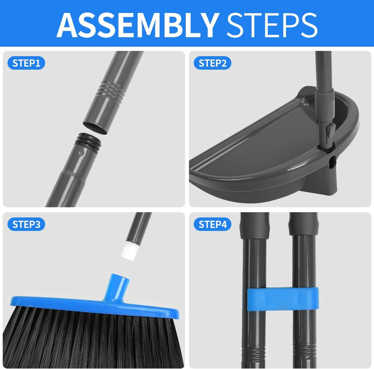 Long Handle Broom with Dustpan Combo Set for Office Home Kitchen Lobby Floor Cleaning Broom Dustpan for Indoor&Outdoor Sweeping
