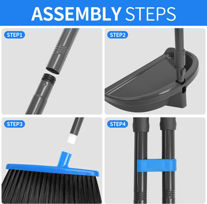 Long Handle Broom with Dustpan Combo Set for Office Home Kitchen Lobby Floor Cleaning Broom Dustpan for Indoor&Outdoor Sweeping