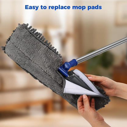 Mops for Floor Cleaning, Masthome Flat Dust Mop with 4 Reusable Pads, 2-Sided Microfiber Dust Mop for Wet & Dry Use, Flat Flip Mops for Hardwood, Laminate, Vinyl,Kitchen, Tile -1 Scraper