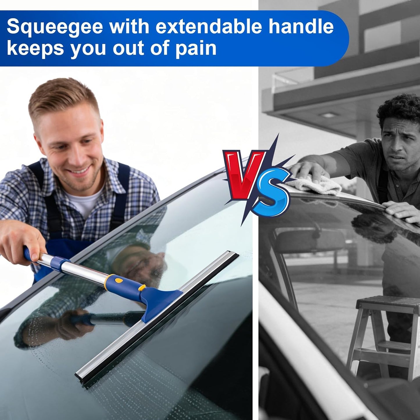 ITTAR 14 inch Multi-Purpose Shower Squeegee for Glass Doors, Swivel Window Squeegee with 1 Refill Rubber Blade, Extendable Bathroom Cleaner Tool for Shower Door Window Mirror Wall Car Windshield