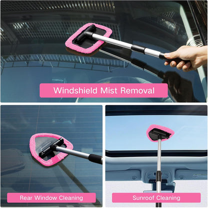 Qydipclin 11pcs Windshield Cleaner Tool, Car Window Cleaning Wash Kit with 6 Reusable Microfiber Pads 2 Spray Bottles and Extendable Handles Auto Glass Wiper Kit, Blue