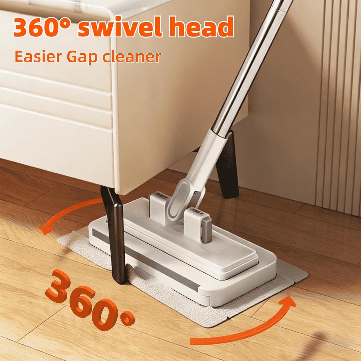 Press Grip Mini Mop, Zero-Touch Gap Dust Cleaner with 39in Lazy Mop & Hands-Free Lock Head, Disposable Dust Mop for House Wall Bathroom Toilet Corners Multi Surface Cleaning with 5 Cloths