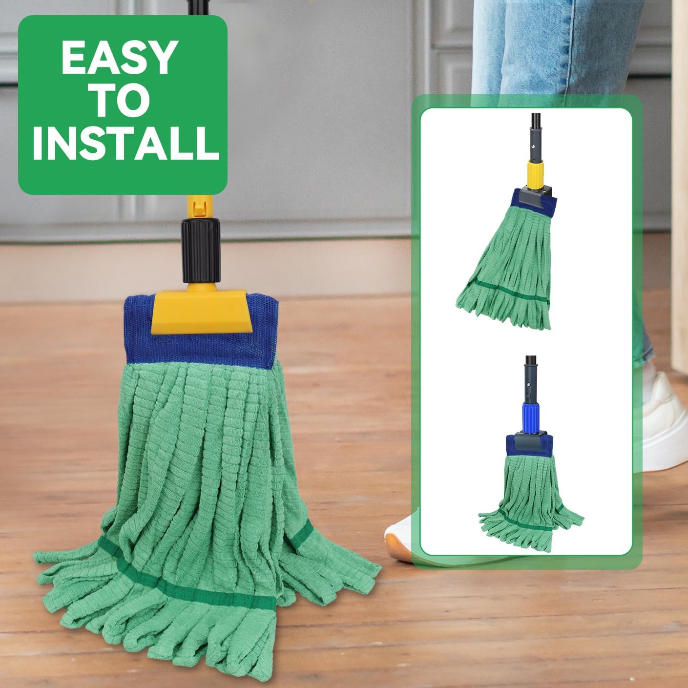 Heavy Duty Commercial Mop Head Replacement Microfiber Tube Mop Heads for Floor Cleaning: 3 Packs Looped End Wet Mop Head Refill for Home Commercial Industrial Use (Yellow)