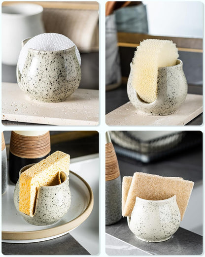 Zoeeker Sponge Holder for Kitchen Sink, Ceramic Dish Sponge Dish Rack Scrubby Caddy Kitchen Organizer Cute Sink Caddy Organizer, Farmhouse Decor, Speckled Glaze