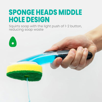 Dishwand with Refills, Dish Wand with Handle Replacement Sponge Heads, Non Scratch Soap Control Leak-Proof Dispenser Scrub,Heavy Duty Advanced Scrubber Brush Pads for Cleaning Dishes Sink Washing Tool